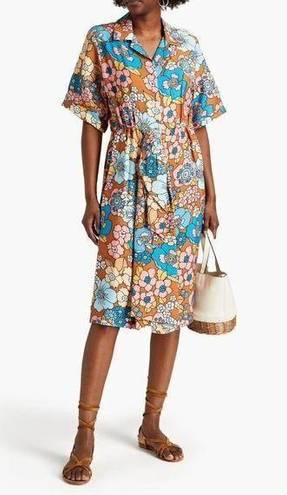 The Bar Dodo Or Printed Nancy Dress in Orange & Blue Medium Womens Midi Retro Floral