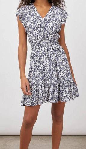 Rails  Tara Dress Navy White Texture Floral Size Small V Neck Spring Summer