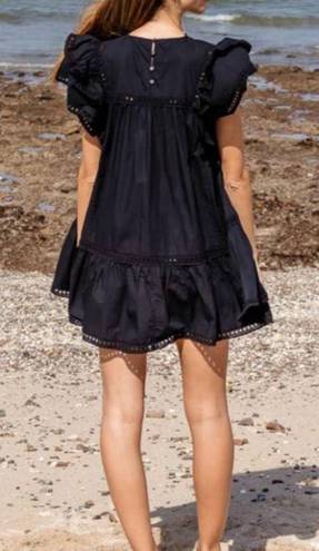 Scarlett  Poppies Embroidered Sleeve Ruffle Eyelet Mini Dress Black Women's M