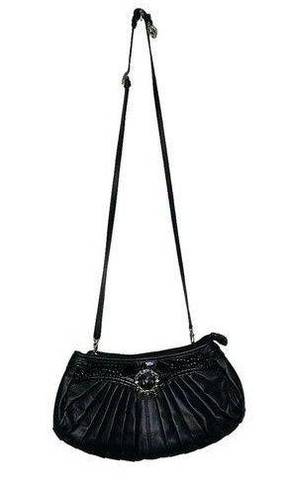 Brighton  Black Leather Pleated Versatile Purse Hand Shoulder Bag One Size Women