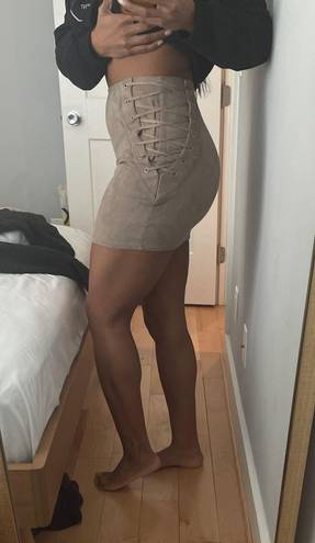 Naked Wardrobe Tan  Suede Mini Skirt