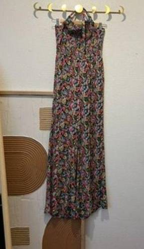 Urban Outfitters UO Lola Bright Colorful Floral Halter Wide Leg Cropped Jumpsuit