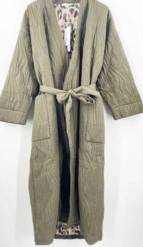 Johnny Was CALME  Coat Size Large Ava Quilted Robe Coat Olive Green Belt NWT