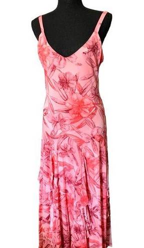 Serendipity  (vintage) Hawaiian pink floral stretch ruffle maxi dress beach cover