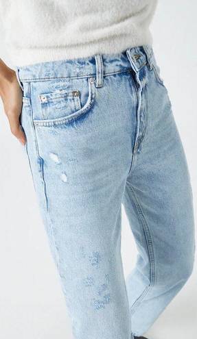 Pull & Bear Distressed High Rise Straight Jeans