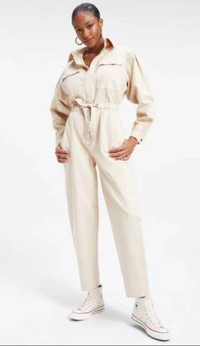 Good American  Cinched Utilitarian Jumpsuit Cream Size Small Long Sleeve NEW