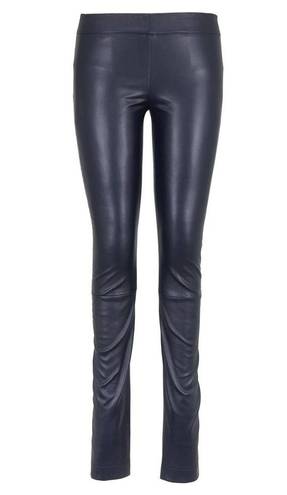 The Row  Navy Blue Stretch Leather Moto Leggings