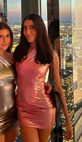 One Shoulder Metallic Bodycon Dress Pink Size XS