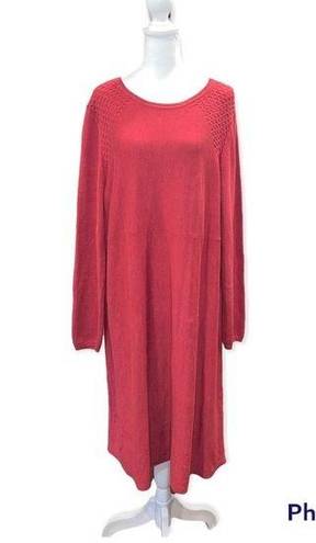 J.Jill  Brick Red Knit Long Sleeve Midi Dress Size XL