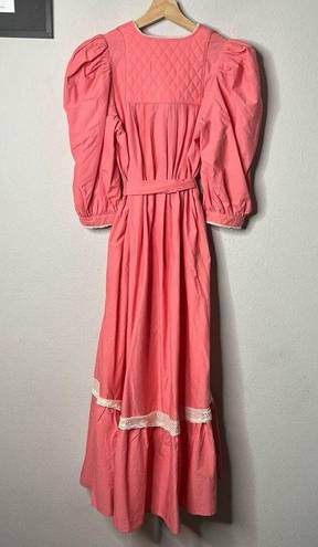 Hunter Bell NEW  Dress Puff Sleeve Lace Trim Bowen Quilted Pink Midi Dress Sz XS