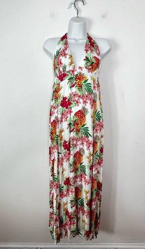 Vix Paula Hermanny  Tropical Floral Pineapple Halter Maxi Dress M/L Coverup