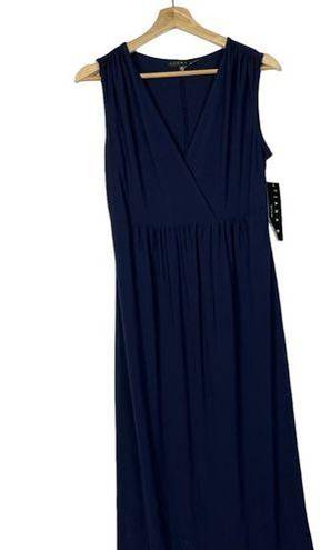 Tiana B  Navy Blue Wrap Front Sleeveless Midi Dress M