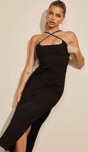 RUNAWAY THE LABEL  Aston Midi Dress Size Small Black w/ Side Slit NWT