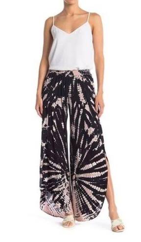 Young Fabulous and Broke  Black Tie Dye Palms Split Wide Leg Pant.