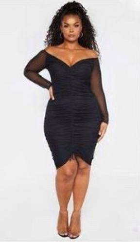 Pretty Little Thing Black Long Sleeve Ruched Off The Shoulder Midi Dress