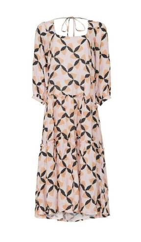 Petal The Odells Lyla  Geo Print Square Neck Tiered Linen Midi Dress Size S