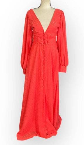 Kimberly  Goldson Lesli Clip Dot Long Sleeve Maxi Dress Women's Small Coral NWOT