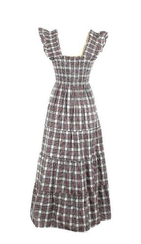 Hill House NWT  Ellie Nap Dress in Multi Tartan Plaid Smocked Midi Ruffle S