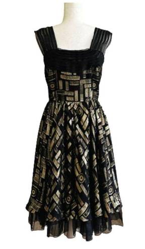 2 B. Rych  Dress Black Metallic Gold Silk Chiffon Sleeveless Party Dress Size 6