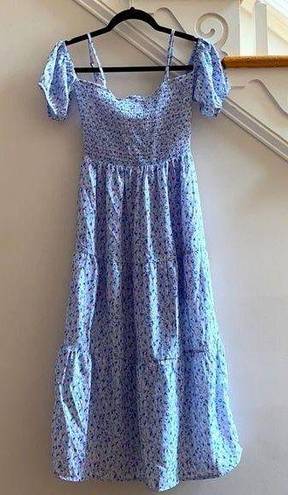 Heartloom  Printed Cottage Core Smocked Top Tiered Cold Shoulder Flowy Dress