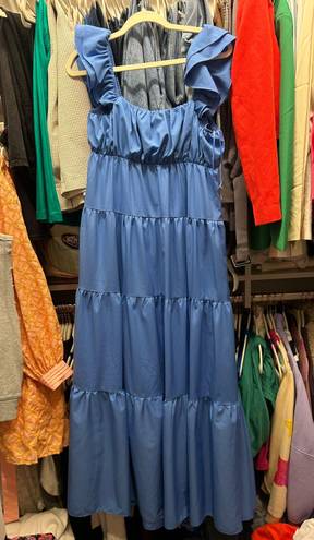 English Factory Blue Ruffle Sleeve Maxi Dress