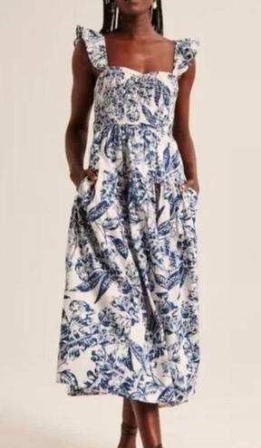 Abercrombie & Fitch NWT  Blue White Floral Ruffle Strap Smocked Midi Dress S