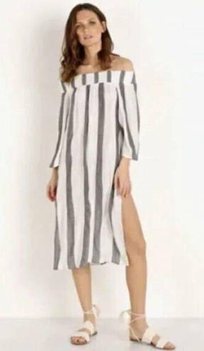 l*space L* Izzy Striped Smocked Coverup Womens Size M Off The Shoulders Side Slits