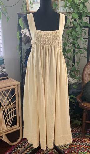 Free People  Delphine Pampas Pale Yellow Smocked Bust Midi Dress