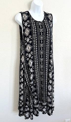 Style & Co A Line Swing Dress Black Cream Batik Print Women’s Large VGC