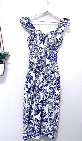 Abercrombie & Fitch NWT  Blue White Floral Ruffle Strap Smocked Midi Dress S