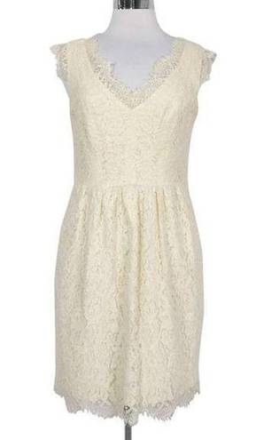 Shoshanna  Cream Eyelash Lace A-Line Sleeveless V Neck Dress with Pockets size 2