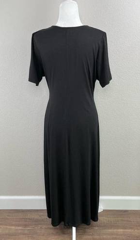 Karen Kane  Solid Black Faux Wrap V-Neck Short Sleeve Midi Dress Size XL