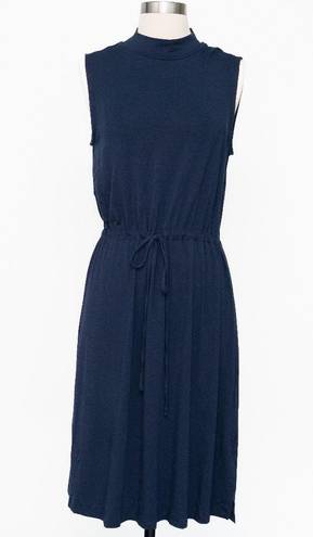 Eileen Fisher . Mock Neck Tie Waist Sleeveless Dress.