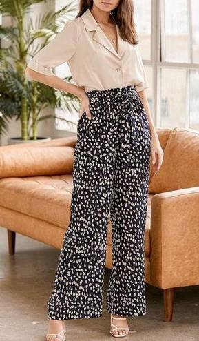 Lulus  Spotted You Black Leopard Print Paperbag Waist Pants Medium