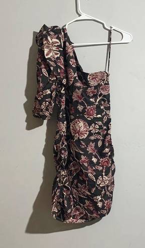 Isabel Marant Lilia One Shoulder Floral Print Mini Dress Asymmetrical Cotton Dress