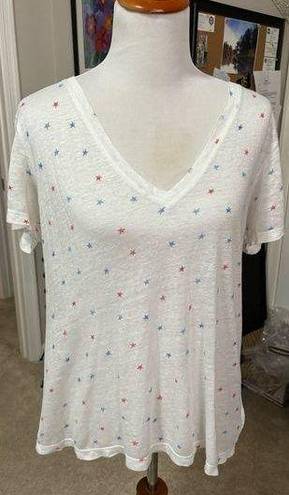 Rails  V-neck White t-shirt, with red and blue stars. Size M.