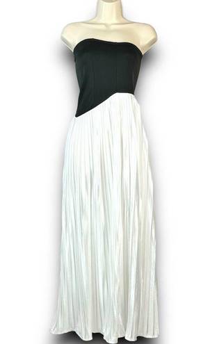 NEW Commense Strapless Asymmetrical Pleated Maxi Dress Black White Size Small