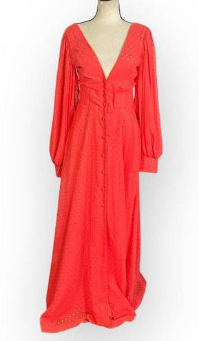 Kimberly  Goldson Lesli Clip Dot Long Sleeve Maxi Dress Women's Small Coral NWT