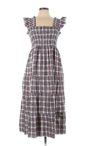 Hill House NWT  Ellie Nap Dress in Multi Tartan Plaid Smocked Midi Ruffle L