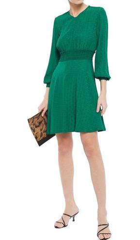 Sandro  Paris 42 8 10 Claudia Emerald Green Dot Jacquard Dress Mini Satin Viscose