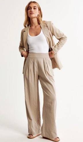 Abercrombie & Fitch Large Linen Ultra Wide Leg Pants Beige Tan Sand Elastic