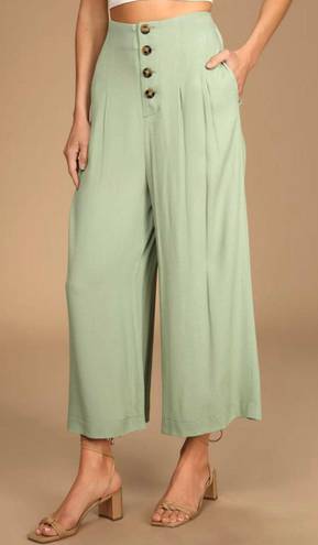 Lulus NWT  Stroll On Over Sage Green Button-Front Wide Leg Pants