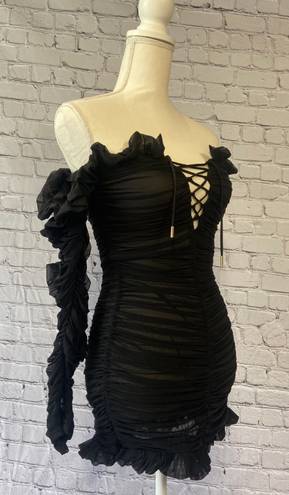 House Of CB Tatyana Black Ruffle Mini Dress