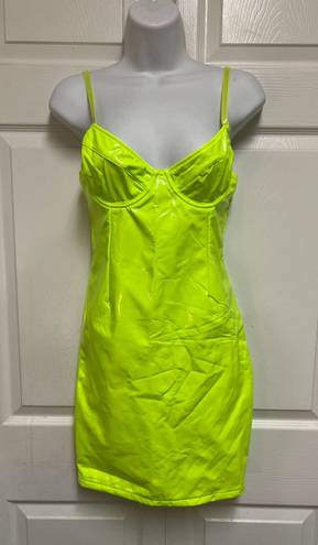 Tic Toc Lime Vinyl Open Back Underwire Mini Dress