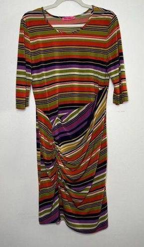 Betsey Johnson Betsy Johnson Y2K 90s Style Striped Ruched Scoop Neck Retro Dress