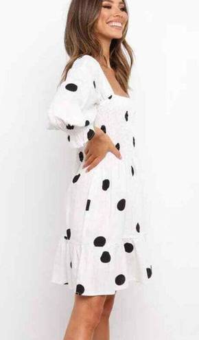 Petal and Pup  Kerferd White & Black Polka Dot Puff 3/4 Sleeve Mini Dress 8