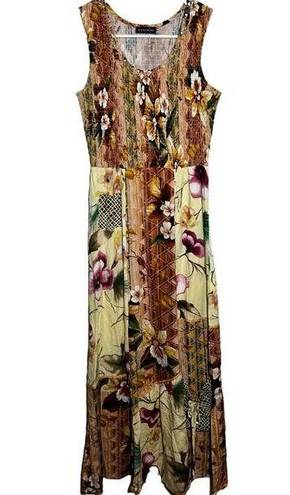 Boston Proper  Maxi Sundress Mixed Media Floral Print Sleeveless Smocked Brown XS