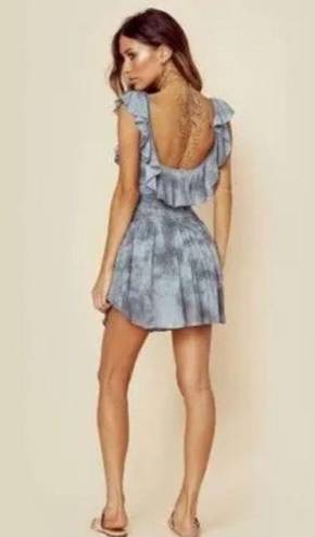 Blue Life  Luna Tie Dye Smocked Ruffle Shorts Romper Dress in Sage Gray Blue XS