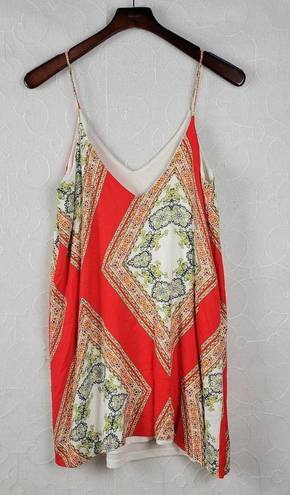 Renee C . Womens Shift Dress Size L Red Bandana Print Spaghetti Strap Scoop Neck