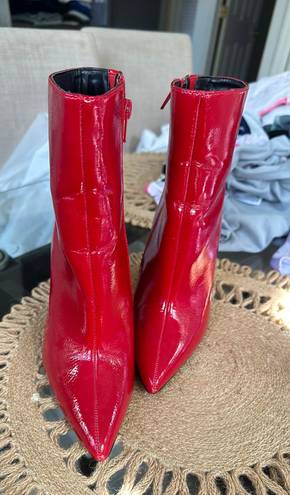 SheIn Red Leather High Heel Booties